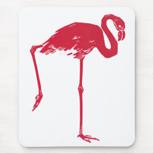 Vintage Vogels, een roze flamingo met één poot omh Muismat