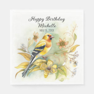 Vintage Vogels Geel Goudvink Gelukkige Verjaardag Servet
