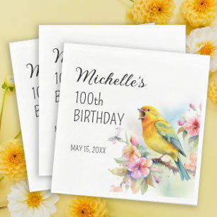 Vintage Vogels Kanaries Bloemen 100ste Verjaardag Servet