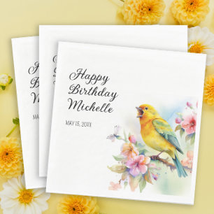 Vintage Vogels Kanaries Bloemen Gelukkige Verjaard Servet