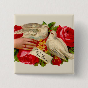 Vintage Vogels Victoriaanse Liefde Duif Klassieke  Vierkante Button 5,1 Cm
