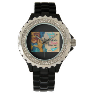 Vintage Voices Watch Rhinestone Black Enamel Horloge