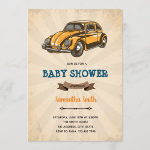 Vintage voiture douche invitation anniversaire