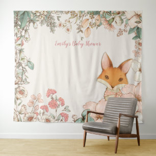 Vintage Vos Baby Shower Achtergrond landschap Crèm Wandkleed