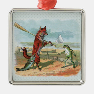Vintage Vos-en-Kikkervis Strand Whimsische Illustr Metalen Ornament