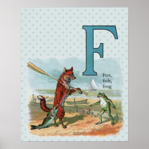 Vintage Vos-en-Kikkervis Strand Whimsische Illustr Poster