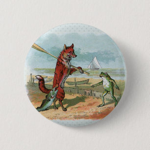 Vintage Vos-en-Kikkervis Strand Whimsische Illustr Ronde Button 5,7 Cm