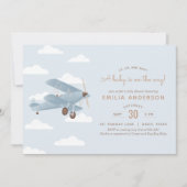 Vintage voyage Biplane Baby shower Invitation (Devant)