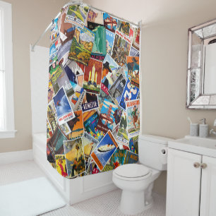 Vintage voyage Collage no 3 Rideau de douche