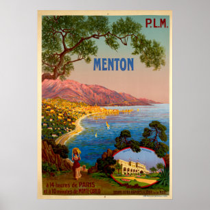 Vintage voyage - Menton - Poster de la Côte d'Azur