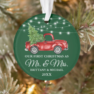 Vintage Vrachtwagen Eerste Kerstmis Mr en Mrs. Ornament