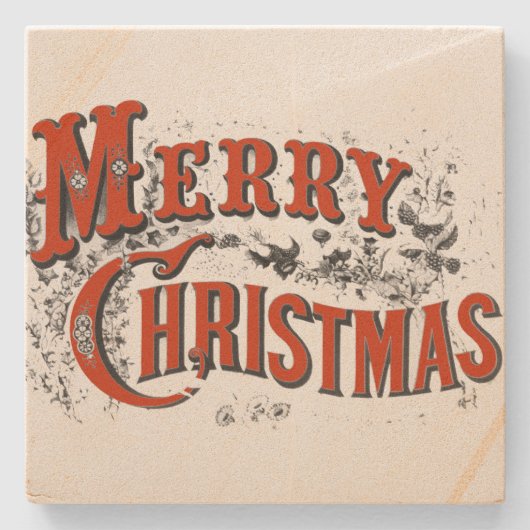 Vintage Vrolijke Kerstmis Stenen Onderzetter (Voorkant)
