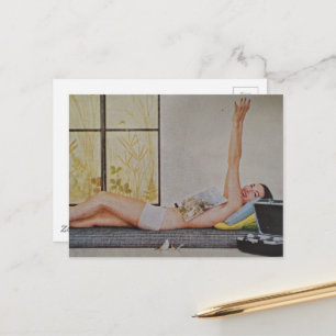 Vintage vrouw 1957 geen dieet afslank advertentie briefkaart