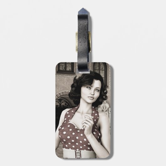 Vintage Vrouw Bagagelabel (Achterkant verticaal)