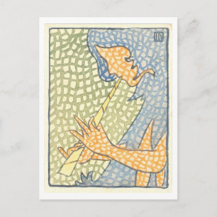 Vintage vrouw die fluit speelt Japans Briefkaart