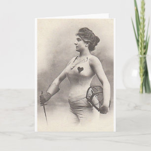 Vintage Vrouw Foil Fencer Note Card Kaart