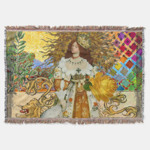 Vintage Vrouw Gouden Zon: Leeuw Zodiac Collage Kun Deken