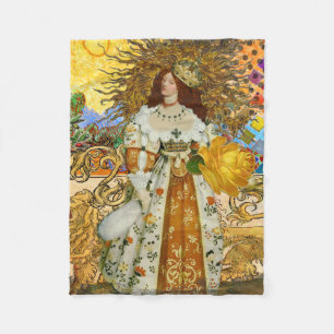 Vintage Vrouw Gouden Zon: Leeuw Zodiac Collage Kun Fleece Deken