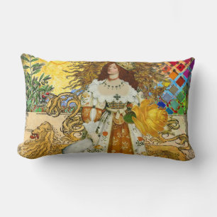 Vintage Vrouw Gouden Zon: Leeuw Zodiac Collage Kun Kussen