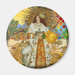 Vintage Vrouw Gouden Zon: Leeuw Zodiac Collage Kun Magneet