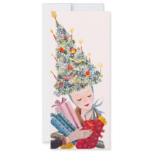 Vintage Vrouw in Kerstboom Hoed Kerstkaart
