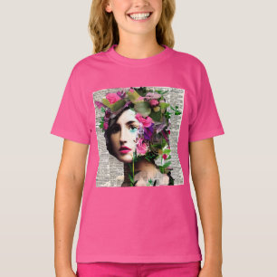 Vintage Vrouw Papier Collage Kunst T-shirt