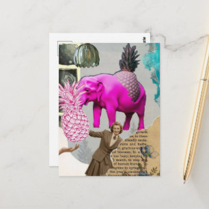 Vintage Vrouw Roze Olifant Collage Briefkaart