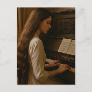 Vintage vrouwelijke pianist briefkaart