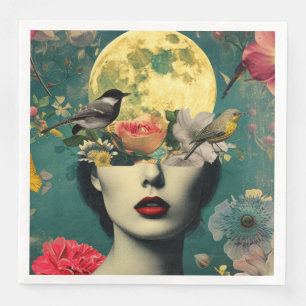 Vintage vrouwenportret met bloemen servet