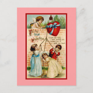 Vintage waar Valentijn, kinderen, cupid, hart Feestdagenkaart