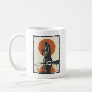 Vintage Wandelende Figuur Zonsondergang Reflectie  Koffiemok