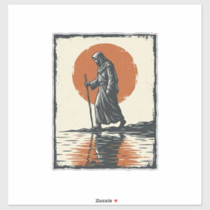 Vintage Wandelende Figuur Zonsondergang Reflectie  Sticker
