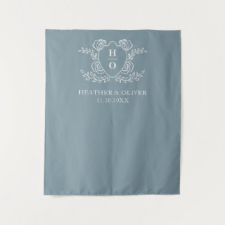Vintage Wapenschild Bloem Motief Stofblauw Trouw Wandkleed