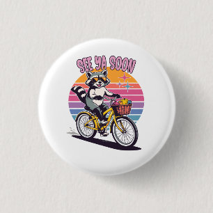 Vintage Wasbeer Fietst Tot Ziens Retro Zonsonderga Ronde Button 3,2 Cm