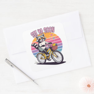 Vintage Wasbeer Fietstochten Tot Ziens Retro Zonso Vierkante Sticker
