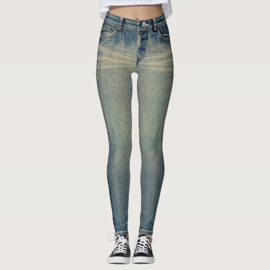 Vintage Wash Jeans All-Over Printed Leggings (Devant)