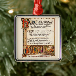 Vintage Wassail Lied Verluchte Manuscript Kunst Metalen Ornament