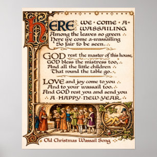 Vintage Wassail Lied Verluchte Manuscript Kunst Poster