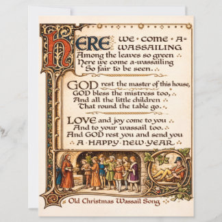 Vintage Wassail Song Illuminated Manuscript Art