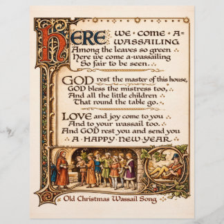 Vintage Wassail Song Illuminated Manuscript Art Briefhoofd