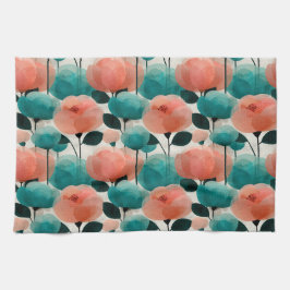 Vintage Watercolor Pink and Green Floral Theedoek