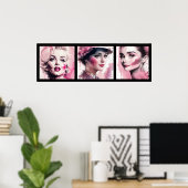 vintage watercolor pink girls 3/3 all in one poster (Thuiskantoor)