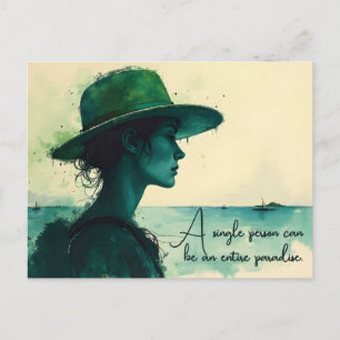 Vintage watercolor portret vrouw zeekust citaat briefkaart