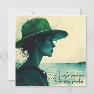 Vintage watercolor portret vrouw zeekust citaat notitiekaartje