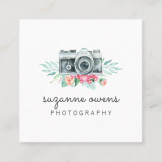 Vintage Waterverf Camera Square Visitekaartje