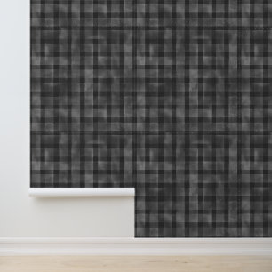 Vintage Waterverf Grijs Zwart Gingham Patroon Behang
