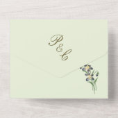 Vintage Waterverf Viooltjes Saliegroen Trouwen All In One Uitnodiging (Achterkant)