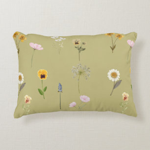 Vintage Waterverf Wildflowercollage op Saliegroen Accent Kussen