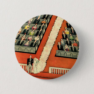 Vintage Wedding, Art Deco Bride en Groom Pas getro Ronde Button 5,7 Cm