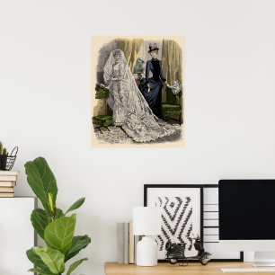 Vintage Wedding Bridal Portrait, Victoriaans Bride Poster